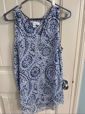 Christina Blue and White Printed Sleeveless Tank